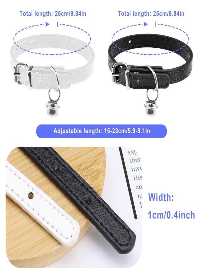 ECSiNG 2PCS Cat Collar with Bell PU Leather Comfortable Kitten Collars for 15~23cm Neck Size Adjustable Length Small Pets Supplies 1cm Width Black & White - Image 3