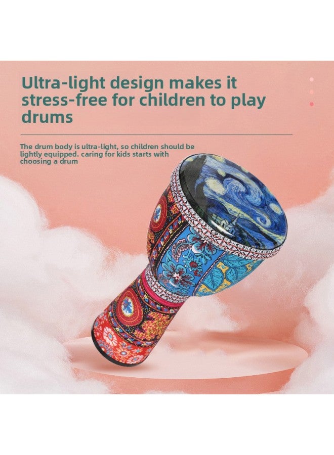 Somali Goat African Drum For Adults and Children Beginners Hand Drum Professional Performance Teaching Drum 8.5inch no-tuning blue plaid sheepskin model comes with a strap - Image 5