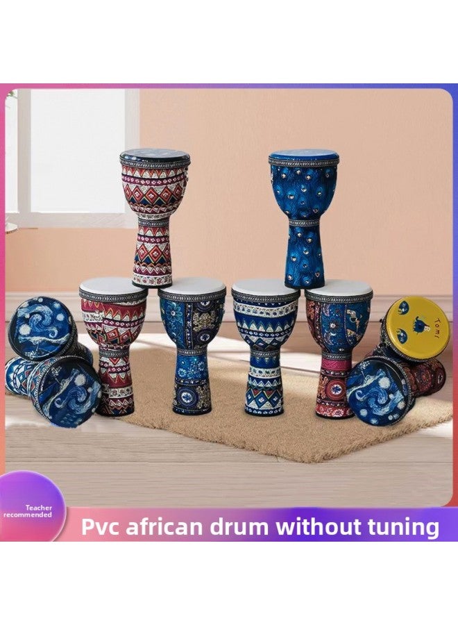 Somali Goat African Drum For Adults and Children Beginners Hand Drum Professional Performance Teaching Drum 8.5inch no-tuning blue plaid sheepskin model comes with a strap - Image 2