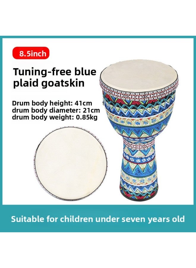 Somali Goat African Drum For Adults and Children Beginners Hand Drum Professional Performance Teaching Drum 8.5inch no-tuning blue plaid sheepskin model comes with a strap - Image 1