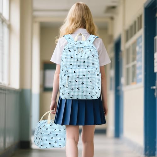 LEDAOU Kids Backpack for Girls Backpacks with Lunch Box School Bookbag Set Primary Middle School Daypack Elementary for Age 8-12 (Blue bow) - Image 3