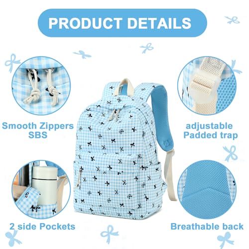 LEDAOU Kids Backpack for Girls Backpacks with Lunch Box School Bookbag Set Primary Middle School Daypack Elementary for Age 8-12 (Blue bow) - Image 5