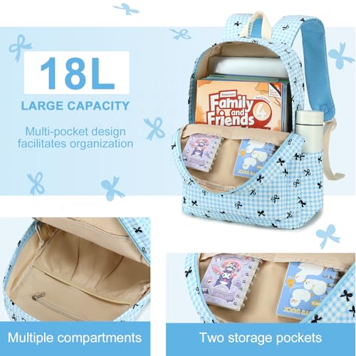 LEDAOU Kids Backpack for Girls Backpacks with Lunch Box School Bookbag Set Primary Middle School Daypack Elementary for Age 8-12 (Blue bow) - Image 4
