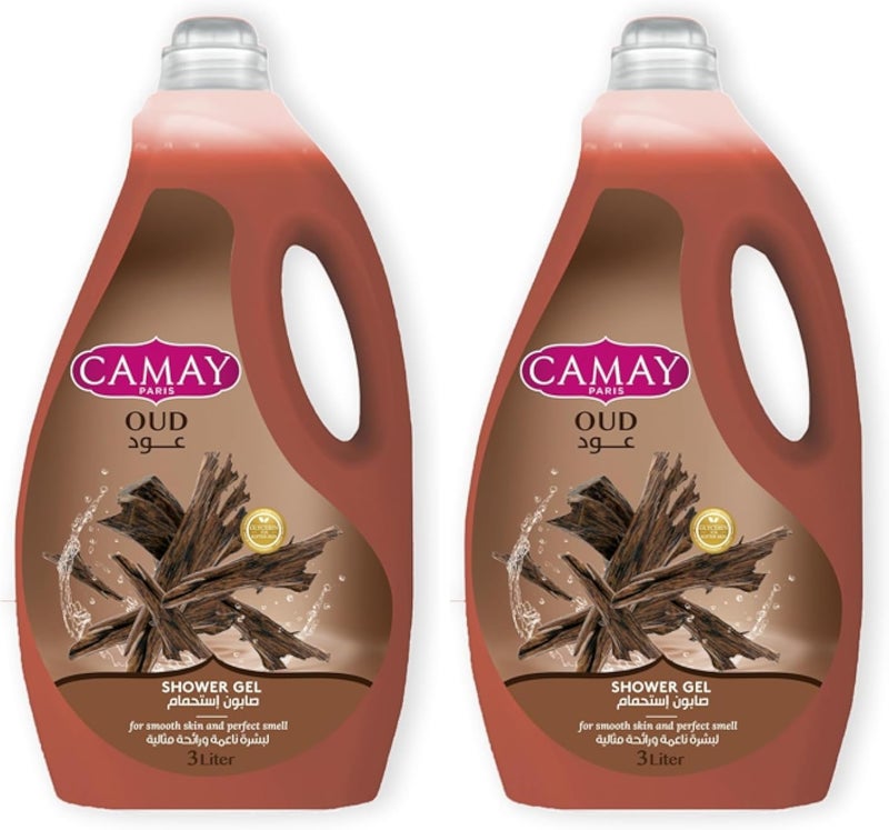 CAMAY Shower Gel Oud with Glycerine for softer &amp; fragranced skin, 3L (Pack of 2)