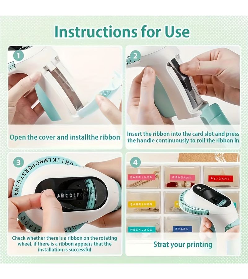 1pc Portable Retro Label Maker with 6 Tapes Easy to Use for Home Green - Image 3
