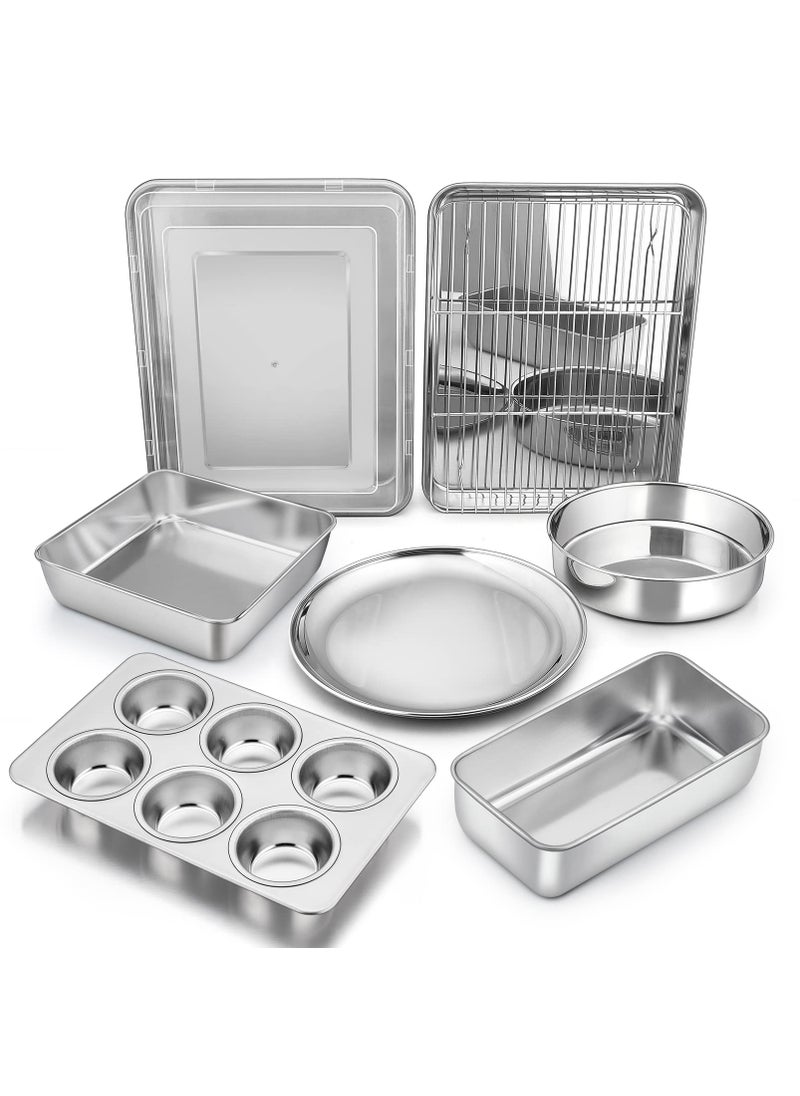 P&P CHEF Bakeware Sets PP CHEF 9Piece Stainless Steel Baking Pans Set RoundSquare Cake Pan Toaster Oven Pan Lasagna Pan Loaf Pan Pizza Pan Muffin Pan Dishwasher Safe  Durable Healthy  Nontoxic 