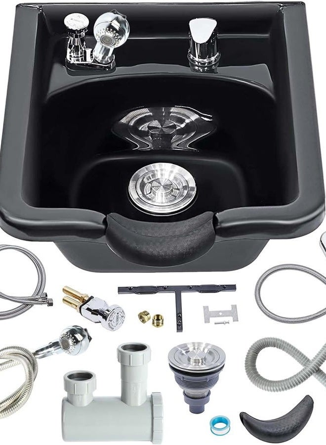 Toriexon Shampoo Bowl for Salons, Black ABS Plastic Shampoo Sink for Home, Easy to Clean and Install Salon Shampoo Bowls for Hair Stylist - Image 1