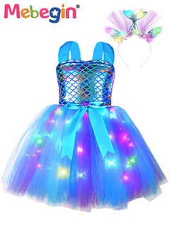 MEBEGIN Mermaid Costume with Tiara, Gorgeous Mermaid Princess Tutu, Light Up Princess Dress Up, Glitter Cosplay Outfit with Bright Color and Stunning LED Lighting Design, Suitable for Role-playing and Themed Parties  - Image 2