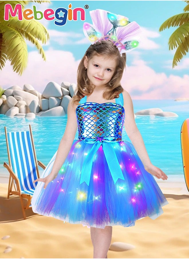 MEBEGIN Mermaid Costume with Tiara, Gorgeous Mermaid Princess Tutu, Light Up Princess Dress Up, Glitter Cosplay Outfit with Bright Color and Stunning LED Lighting Design, Suitable for Role-playing and Themed Parties  - Image 1