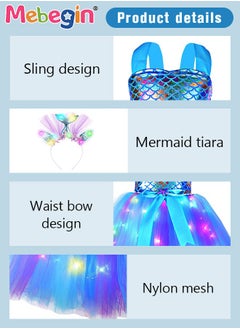 MEBEGIN Mermaid Costume with Tiara, Gorgeous Mermaid Princess Tutu, Light Up Princess Dress Up, Glitter Cosplay Outfit with Bright Color and Stunning LED Lighting Design, Suitable for Role-playing and Themed Parties  - Image 4