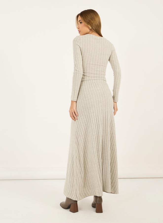 Styli Front Twisted Detail Rib Knit Top & Maxi Flared Skirt Co-Ords  - Image 5