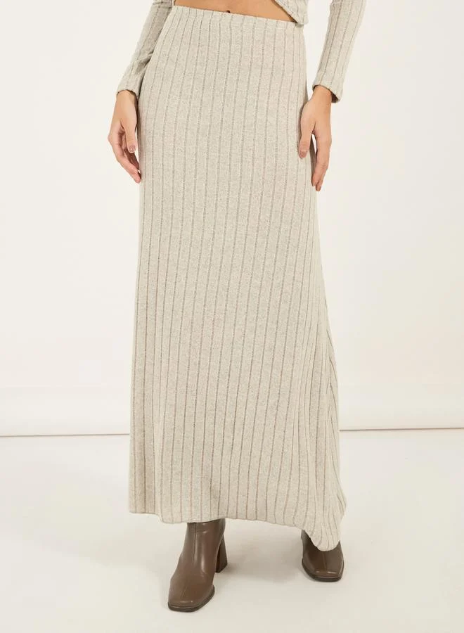 Styli Front Twisted Detail Rib Knit Top & Maxi Flared Skirt Co-Ords