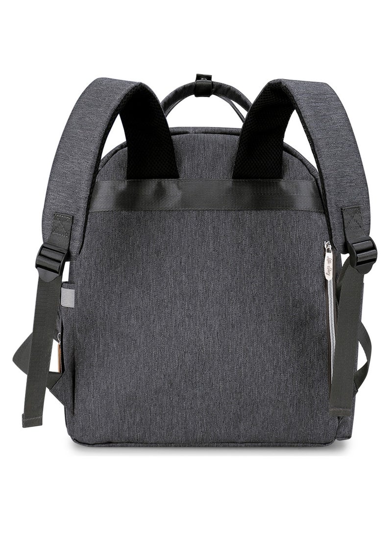 Little Story Quilted Diaper Backpack With Pacifier Bag And Stroller Hooks - Grey - Image 5