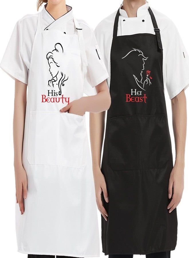 AGMDESIGN His Beauty, Her Beast 2-Pack Apron Set, Bridal Shower Gifts, Wedding Anniversary Birthday Gifts for Couples Parents, Couples Aprons for Bride and Groom - Image 1