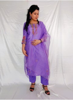 PRIYA’S PANACHE PRIYA’S PANACHE Purple Dola Silk Kurta Pant Set with Embroidered Dupatta for Women.  - Image 4