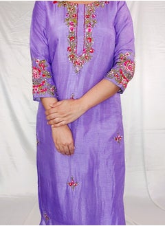 PRIYA’S PANACHE PRIYA’S PANACHE Purple Dola Silk Kurta Pant Set with Embroidered Dupatta for Women.  - Image 5