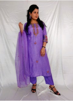 PRIYA’S PANACHE PRIYA’S PANACHE Purple Dola Silk Kurta Pant Set with Embroidered Dupatta for Women.  - Image 2