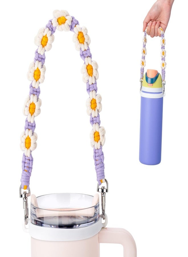 Bluwing Water Bottle Handle with Strap Compatible with Owala, Stanley Cup, Hydro Flask, Water Bottle Handle Fits Most 12-40oz Water Bottles(Daisy Purple 1) - Image 1