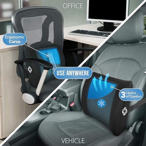 Samsonite Cooling Memory Foam Lumbar Support Pillow for Office Chair Gaming Chair Car Seat Automotive Ergonomic Back Cushion Home Office Essentials Sitting Comfort and Posture Relief Back Support - Image 3