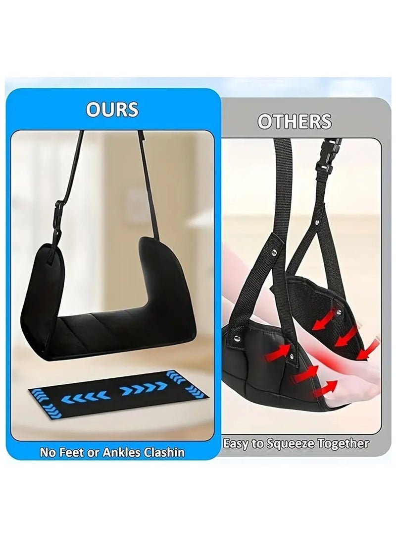Hihonor Ergonomic Memory Foam Airplane Footrest - Wide Travel Hammock for Long Flights, Office Use & Car Comfort, Black Oxford Fabric - Image 2