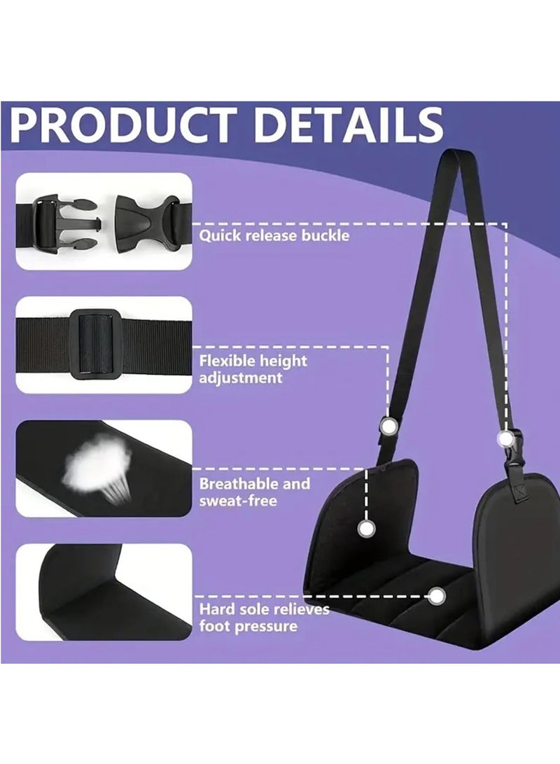 Hihonor Ergonomic Memory Foam Airplane Footrest - Wide Travel Hammock for Long Flights, Office Use & Car Comfort, Black Oxford Fabric - Image 3