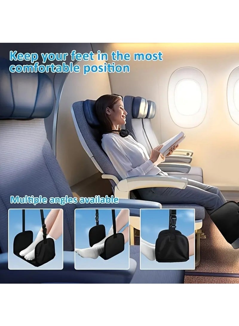 Hihonor Ergonomic Memory Foam Airplane Footrest - Wide Travel Hammock for Long Flights, Office Use & Car Comfort, Black Oxford Fabric - Image 4