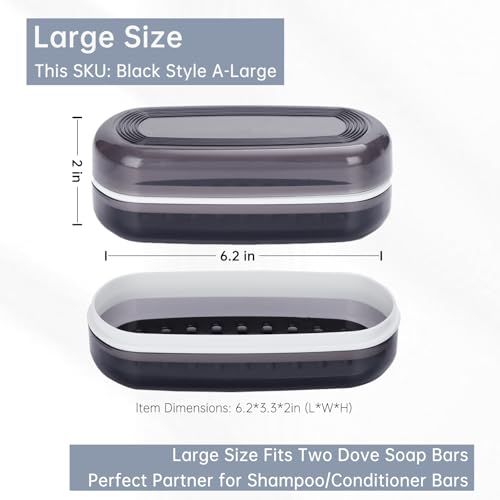 OENUASG Travel Case for Kitsch Shampoo bar, Shampoo Bar Holder, Travel Soap Container, Large Soap Box, Soap Dish with Draining Layer, Case for Bathroom (Black, 1 Pack) - Image 3