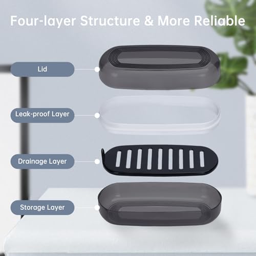 OENUASG Travel Case for Kitsch Shampoo bar, Shampoo Bar Holder, Travel Soap Container, Large Soap Box, Soap Dish with Draining Layer, Case for Bathroom (Black, 1 Pack) - Image 2