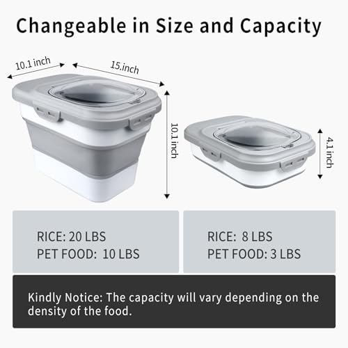 Komzon Rice Storage Container Collapsible Airtight Food Storage Containers 620 Lbs Rice Dispenser with Measuring Cup and Small Bin for Flour Cereal Pasta Grain Cat Pet Dog Bird Food Container - Image 3
