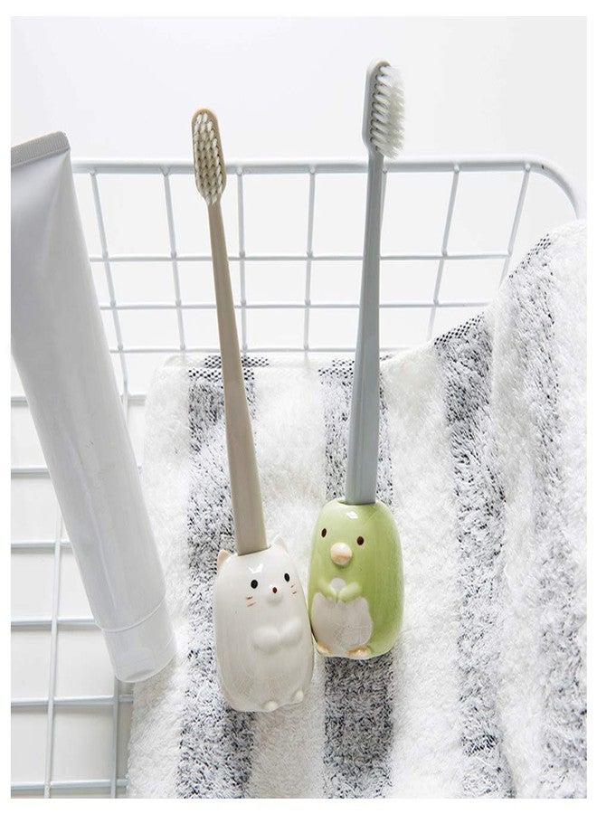 NYDECOR Animal Mini Ceramic Toothbrush Holder Stand for Bathroom Vanity Countertops, 4 Pack(Cat, Bear, Dinosaur, Penguin) - Image 4