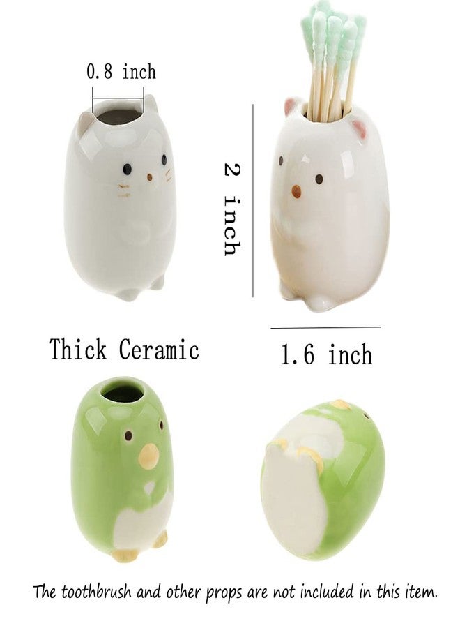 NYDECOR Animal Mini Ceramic Toothbrush Holder Stand for Bathroom Vanity Countertops, 4 Pack(Cat, Bear, Dinosaur, Penguin) - Image 5