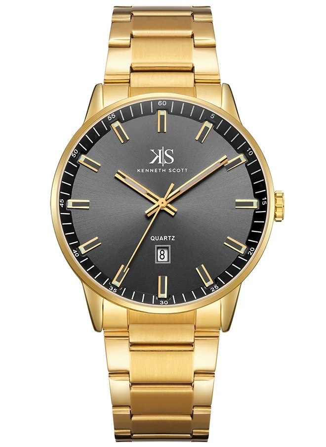 كينيث سكوت Kenneth Scott Men's Quartz Movement Watch, Analog Display and Stainless Steel Strap - K22010-GBGB, Gold