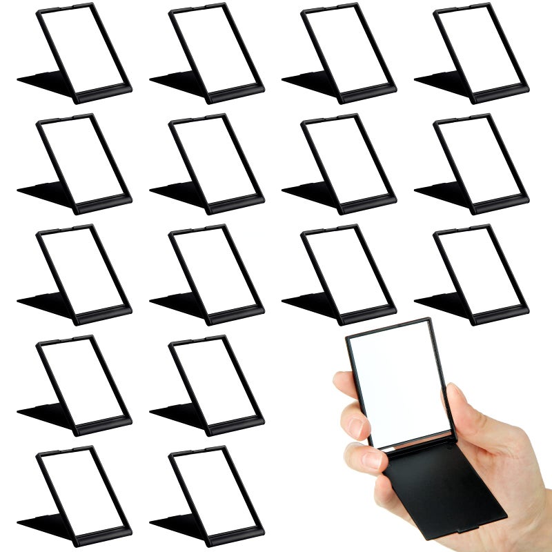 Queekay 16 Pcs 2 x 3 x 02Small Makeup Folding Mirror Bulk Travel Portable Folding Rectangle Compact Stand up Portable Vanity Mirror for WomenBlack