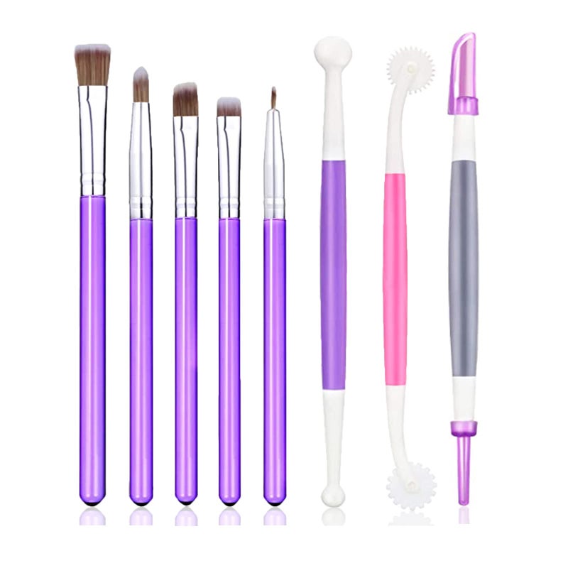 WAFJAMF WAFJAMF 8 Pcs Cake Decoration Brushes Tools Set Cookie Decorating Supplies Kit Food Paint Brush with Double Head Fondant Gum Paste Tool for DIY Cake Sugar Chocolate 