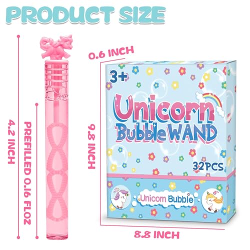 Cawiew 32 Piece Mini Unicorn Bubble Wand with Gift Box, Pastel Unicorn Party Favors for Kid, Toddler Girl Birthday Parties Decoration, Goodie Bag Stuffers Supplies, Bubbles Gift Toy Bulk, Carnival Prizes - Image 2