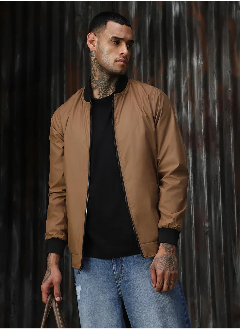 HIGH STAR Men's Green 100% Polyester Solid Relaxed Fit Jacket