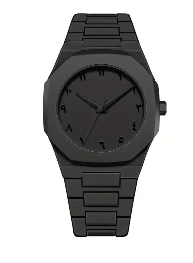 وينكس ساعة كوارتز رجالية، قطعة واحدة، طراز رياضي كاجوال أسود، ميناء مضلع بأرقام عربية، هيكل وحزام بلاستيكي، تعمل بالبطارية، مثالية للارتداء اليومي والهدايا، ساعة للرجال - Image 1