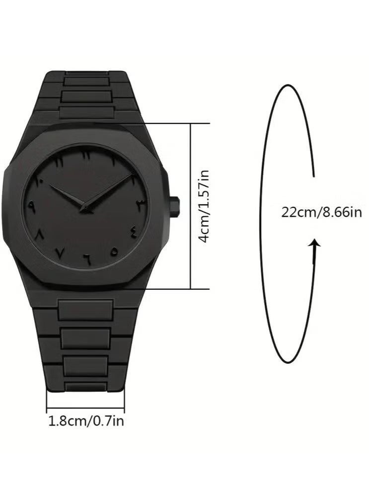 وينكس ساعة كوارتز رجالية، قطعة واحدة، طراز رياضي كاجوال أسود، ميناء مضلع بأرقام عربية، هيكل وحزام بلاستيكي، تعمل بالبطارية، مثالية للارتداء اليومي والهدايا، ساعة للرجال - Image 5