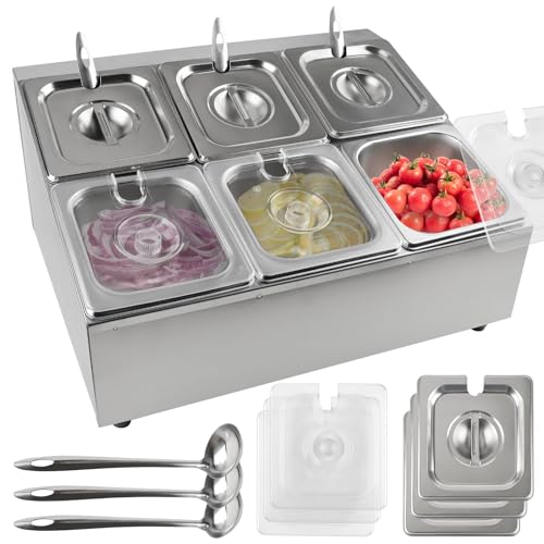 Lanstics 9 Pans Spice Rack Shelf 2 Row Stainless Steel Spice Organizer Stand with Lids Spoons Countertop Inclined Holder Buffet Containers Set for Sauce Jam Fruits Ingredient Kitchen Restaurant Pantry - Image 1