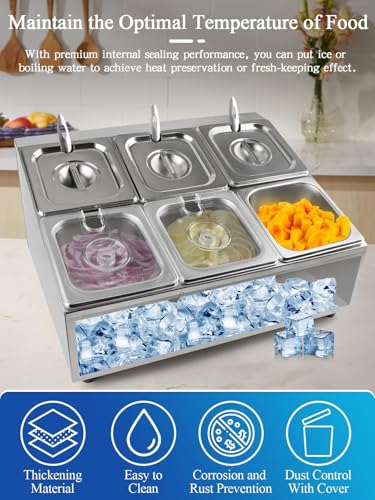 Lanstics 9 Pans Spice Rack Shelf 2 Row Stainless Steel Spice Organizer Stand with Lids Spoons Countertop Inclined Holder Buffet Containers Set for Sauce Jam Fruits Ingredient Kitchen Restaurant Pantry - Image 4