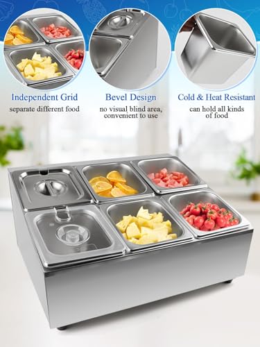 Lanstics 9 Pans Spice Rack Shelf 2 Row Stainless Steel Spice Organizer Stand with Lids Spoons Countertop Inclined Holder Buffet Containers Set for Sauce Jam Fruits Ingredient Kitchen Restaurant Pantry - Image 5