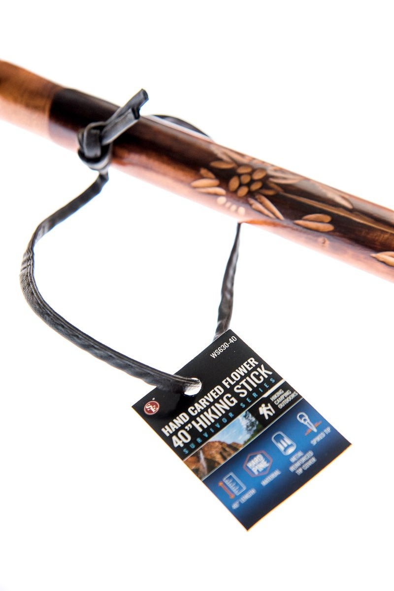 SE Survivor Series Hand Carved Flower Hiking/Walking Stick, 40" - WS630-40 - Image 5