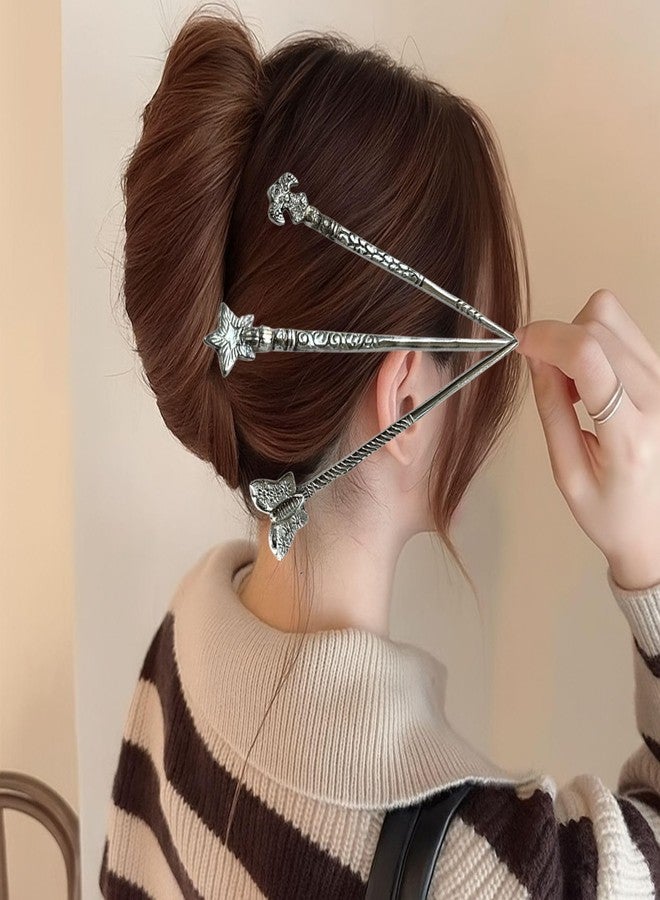 Luxelocks Set of 6 pcs Decorative Hair Sticks Set, Vintage Silver Metal Design, Bun Holder Hair Pins for Women - Image 3