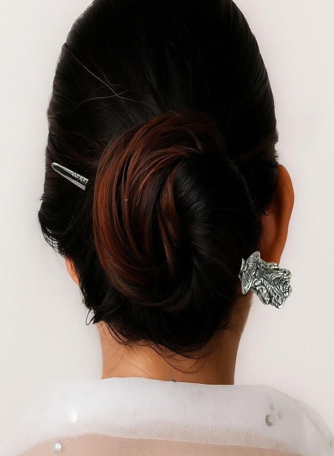 Luxelocks Set of 6 pcs Decorative Hair Sticks Set, Vintage Silver Metal Design, Bun Holder Hair Pins for Women - Image 4