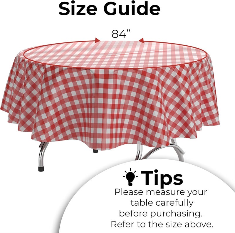 Exquisite 6 Pack Red Gingham Plastic Disposable Table Cloth, Round Table Cover 84 inch, Heavy Duty Waterproof Party Tablecloth for Birthdays, Parties, Events, Picnics, Camping & Banquets, - Image 2