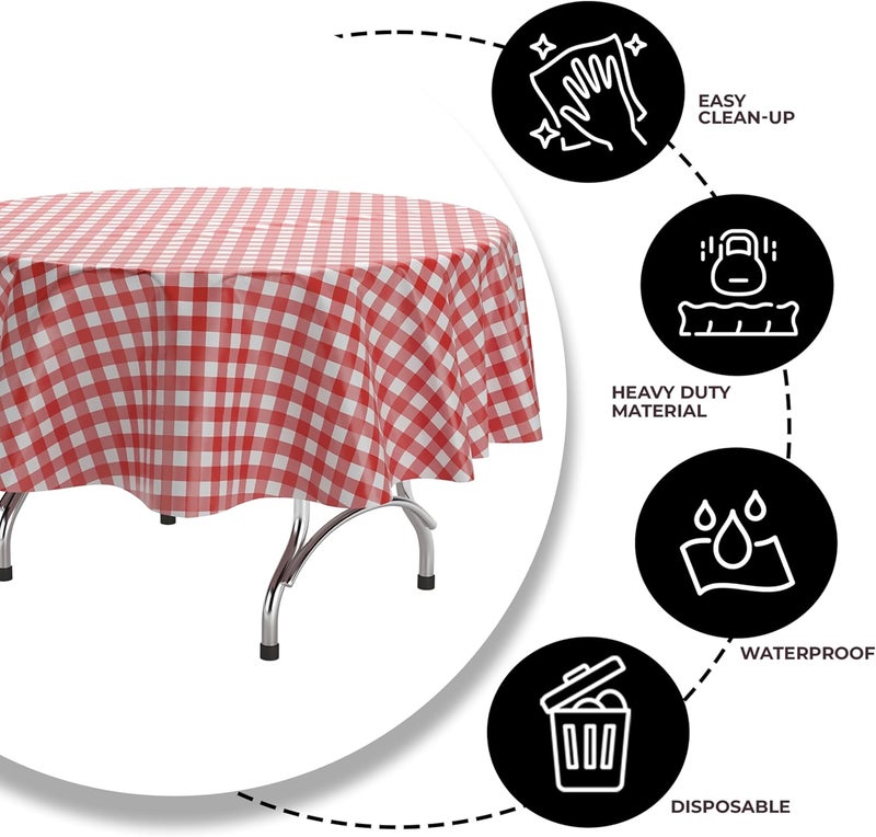 Exquisite 6 Pack Red Gingham Plastic Disposable Table Cloth, Round Table Cover 84 inch, Heavy Duty Waterproof Party Tablecloth for Birthdays, Parties, Events, Picnics, Camping & Banquets, - Image 4