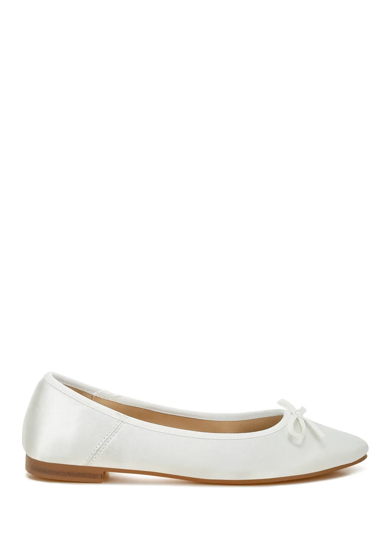 London Rag Satin Bow Embellished Ballerinas in White