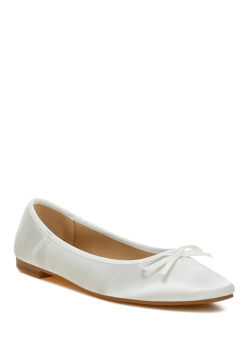 London Rag Satin Bow Embellished Ballerinas in White