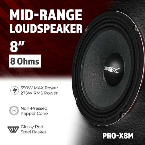 DS18 PRO-X8M Loudspeaker - 8", Midrange, Red Steel Basket, 550W Max, 275W RMS, 8 Ohms - Premium Quality Audio Door Speakers for Car or Truck Stereo Sound System (1 Speaker), Classic - Image 2