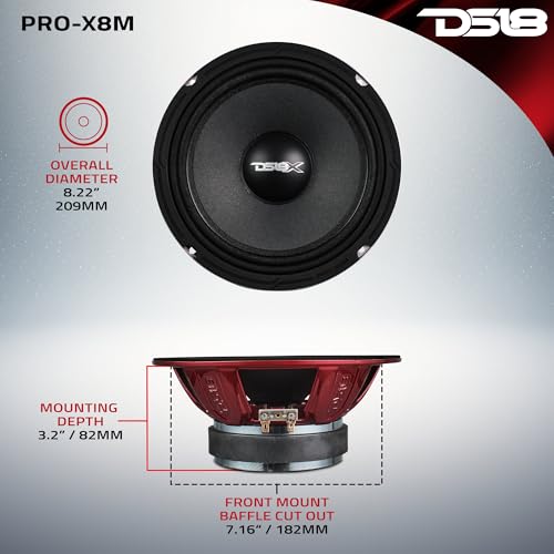 DS18 PRO-X8M Loudspeaker - 8", Midrange, Red Steel Basket, 550W Max, 275W RMS, 8 Ohms - Premium Quality Audio Door Speakers for Car or Truck Stereo Sound System (1 Speaker), Classic - Image 4